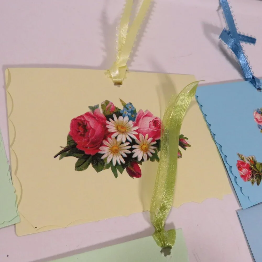 Victorian Gift Tags Cardstock with some embossed images & glitter paint accents